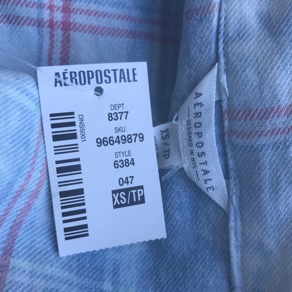 Aeropostale Bleached Plaid Chambray Button Shirt - Picture 3 of 5